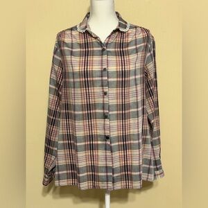 Miss Fashionality XL 17-18 Plaid Blouse With Lace Trimmed Collar